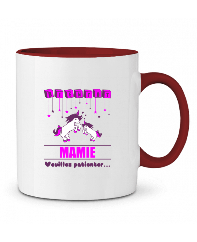 Mug bicolore Bientôt Mamie, licorne Benichan