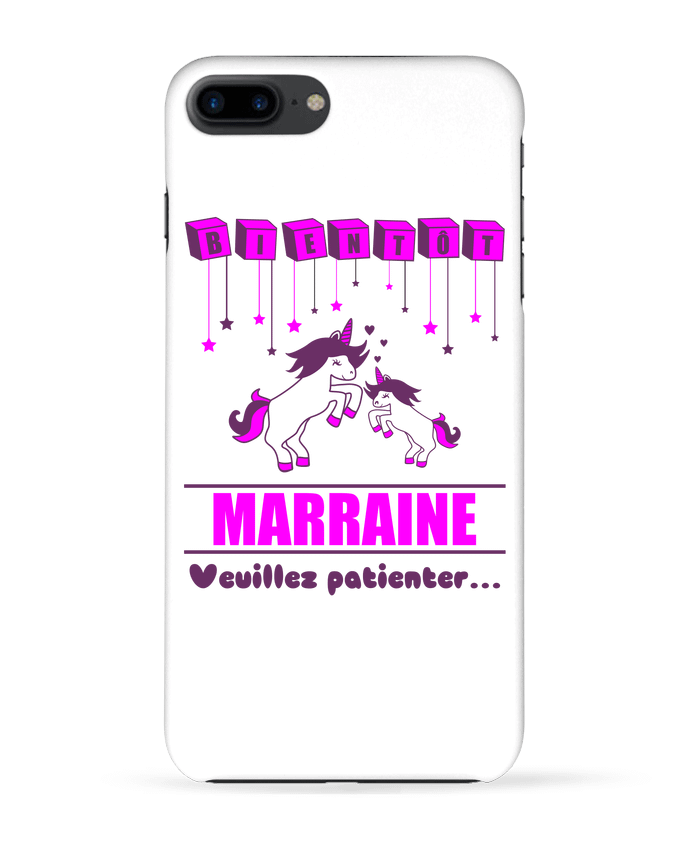 Coque iPhone 7 + Bientôt Marraine, future marraine, licorne par Benichan
