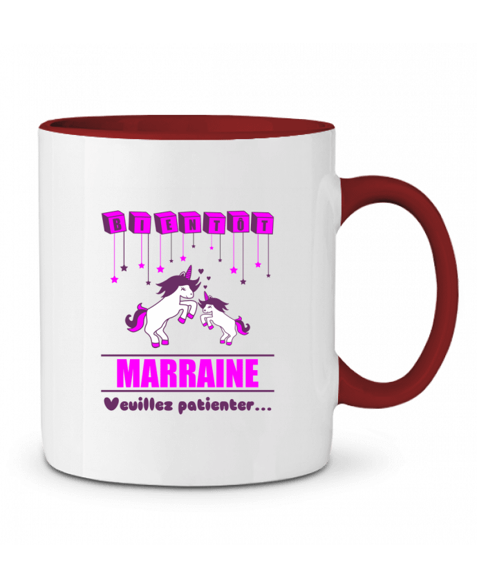 Mug bicolore Bientôt Marraine, future marraine, licorne Benichan