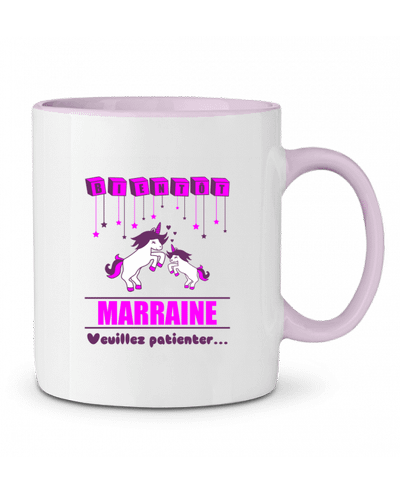 Mug bicolore Bientôt Marraine, future marraine, licorne Benichan