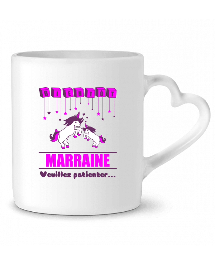 Mug coeur Bientôt Marraine, future marraine, licorne par Benichan