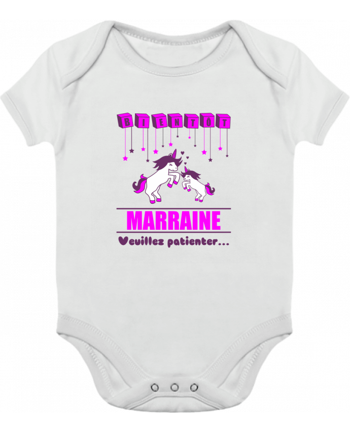Body bébé manches contrastées Bientôt Marraine, future marraine, licorne par Benichan