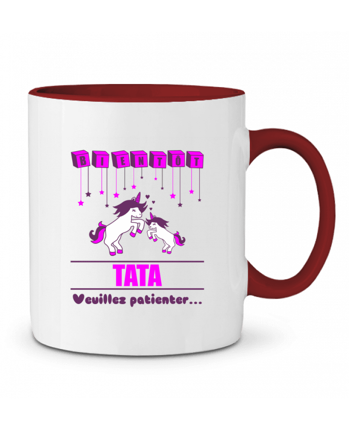 Mug bicolore Bientôt Tata, future Tante, licorne Benichan
