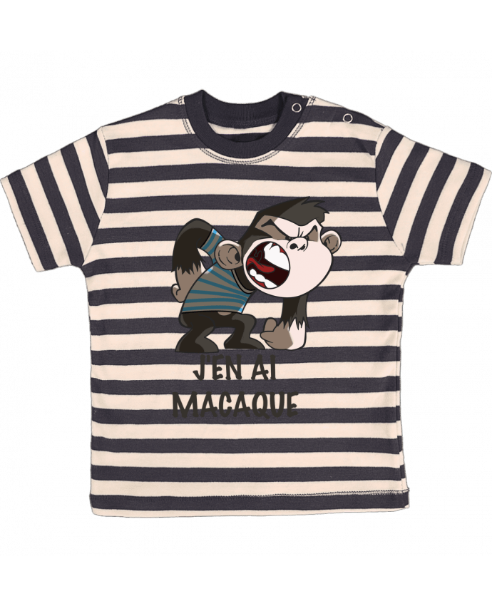 T-shirt baby with stripes J'en ai macaque ! by Le Cartooniste