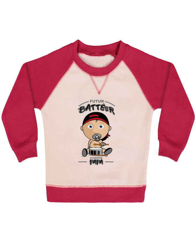 Sweatshirt Baby crew-neck sleeves contrast raglan Futur batteur comme papa by GraphiCK-Kids
