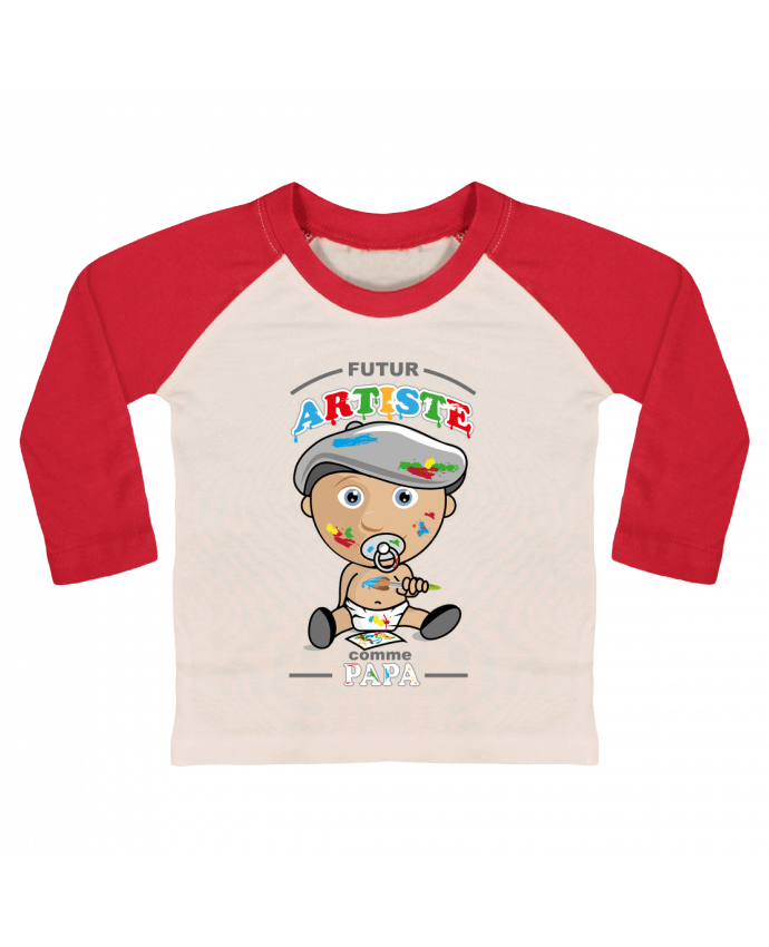 T-shirt baby Baseball long sleeve Futur Artiste comme papa by GraphiCK-Kids