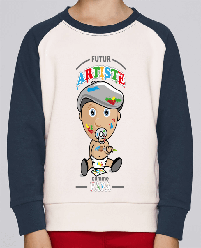 Sweatshirt Kids Round Neck Stanley Mini Contrast Futur Artiste comme papa by GraphiCK-Kids