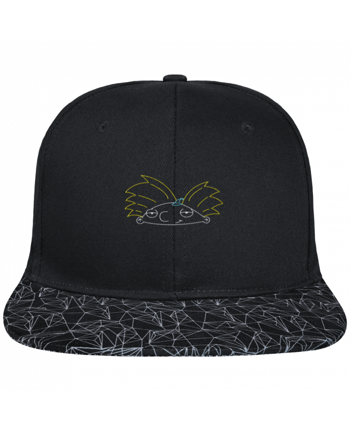Snapback Cap visor black geometric pattern Arnold brodé brodé avec toile noire 100% coton et visière imprimé
