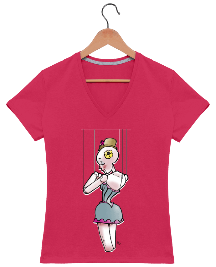 Camiseta Mujer Cuello en V Petite poupée de cire por Le Cartooniste