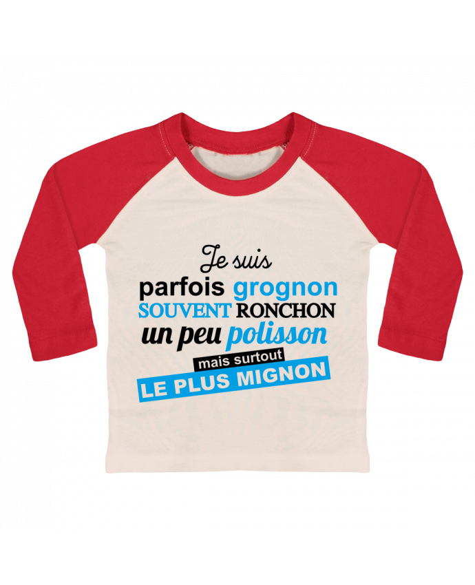 Camiseta Bebé Béisbol Manga Larga Grognon ronchon polisson mignon por GraphiCK-Kids