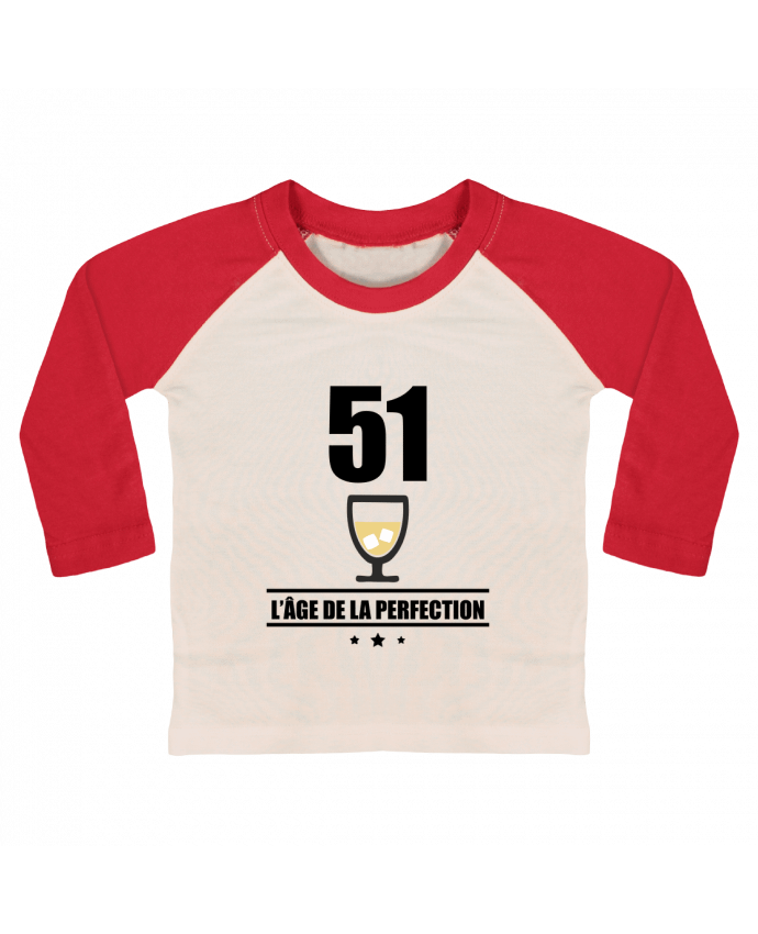 T-shirt baby Baseball long sleeve 51 ans, âge de la perfection, pastis, anniversaire by Benichan