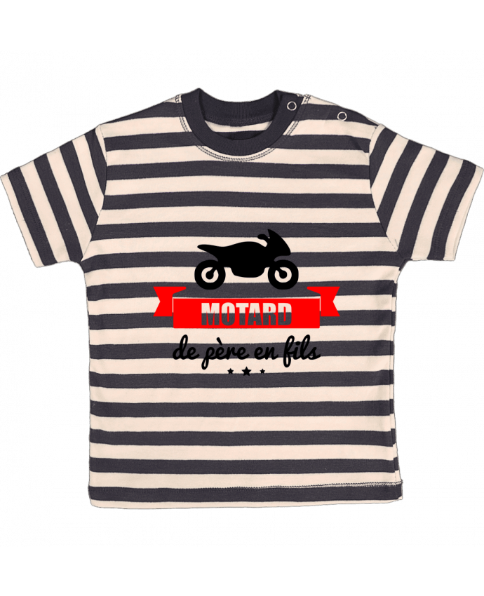 T-shirt baby with stripes Motard de père en fils, moto, motard by Benichan
