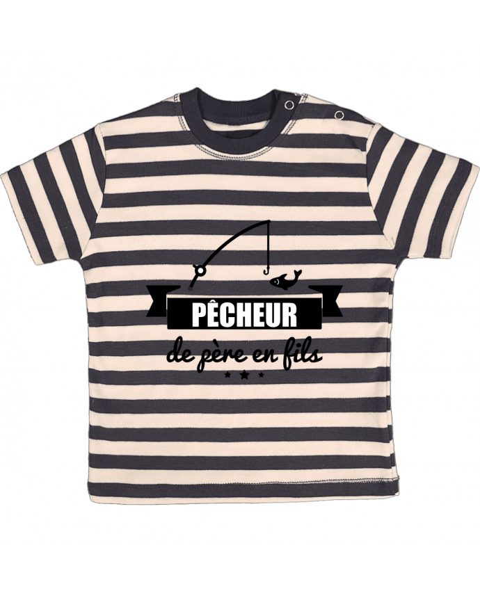Camiseta Bebé a Rayas Pêcheur de père en fils, pêcheur, pêche por Benichan