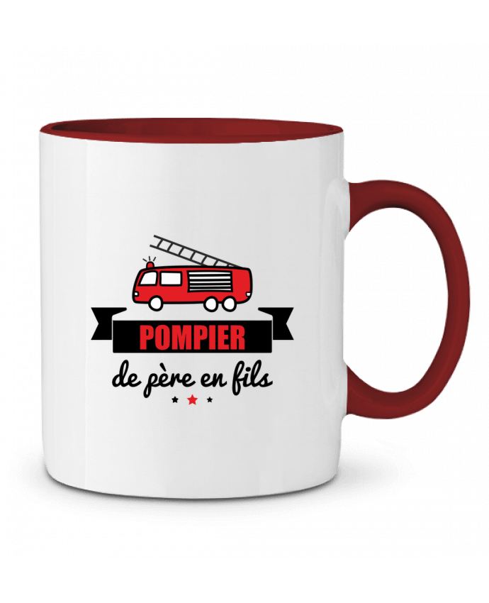 Mug bicolore Pompier de père en fils, pompier Benichan