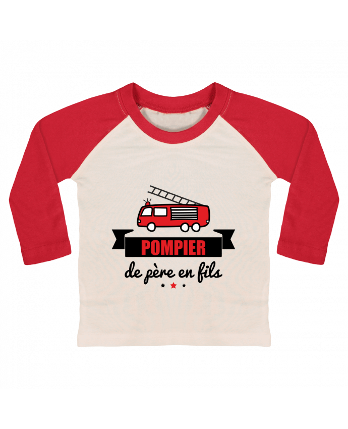 T-shirt baby Baseball long sleeve Pompier de père en fils, pompier by Benichan