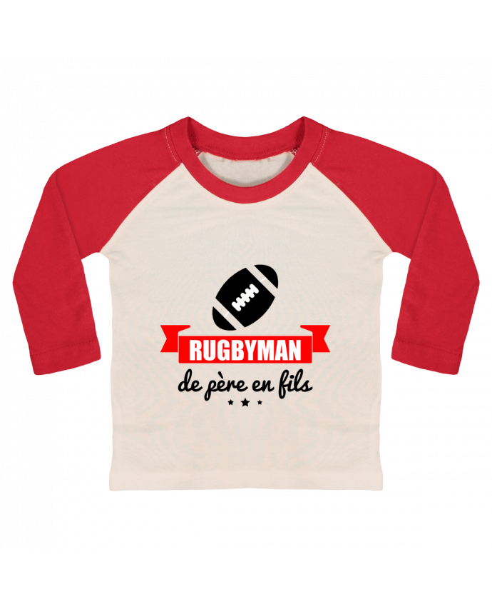 T-shirt baby Baseball long sleeve Rugbyman de père en fils, rugby, rugbyman by Benichan