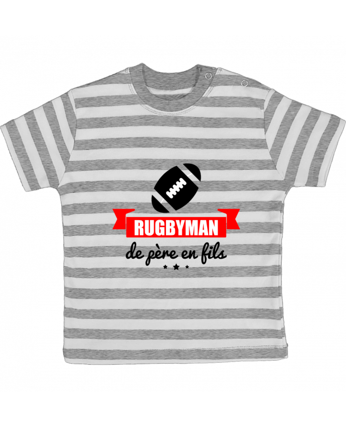 Tee-shirt bébé à rayures Rugbyman de père en fils, rugby, rugbyman par Benichan