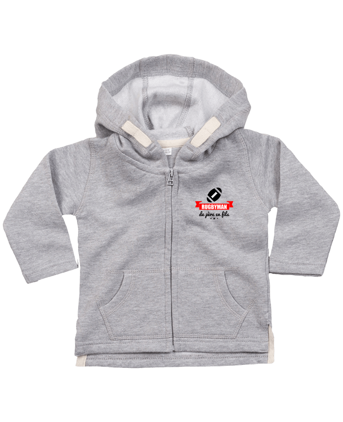 Hoddie with zip for baby Rugbyman de père en fils, rugby, rugbyman by Benichan