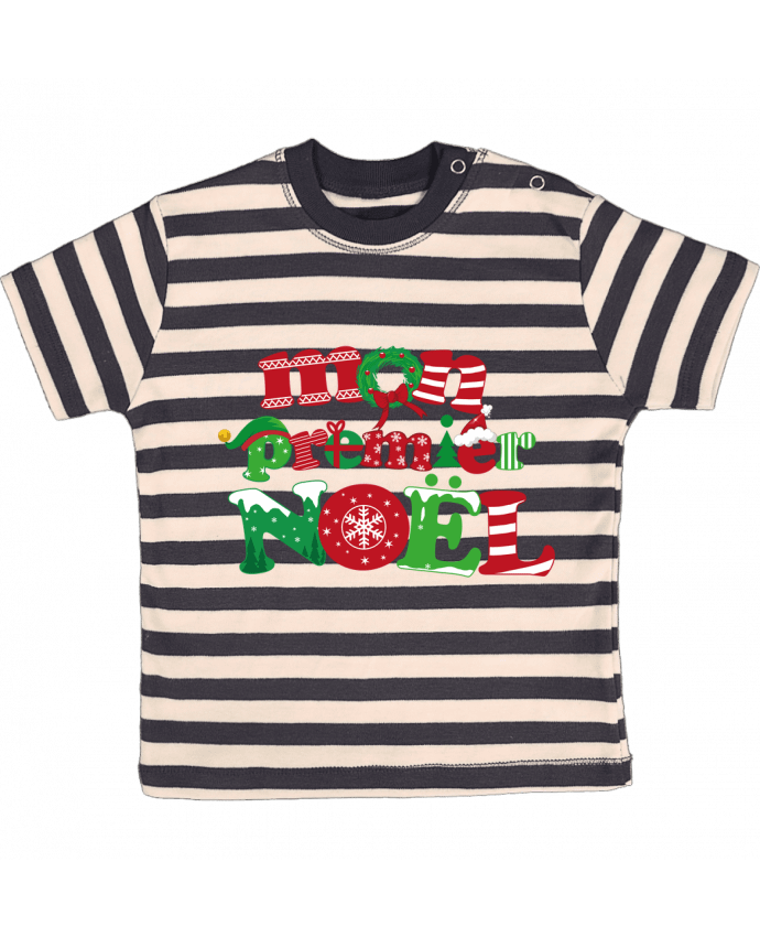 T-shirt baby with stripes Mon  premier Noël by GraphiCK-Kids