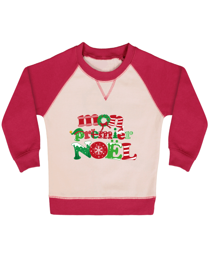 Sweatshirt Baby crew-neck sleeves contrast raglan Mon  premier Noël by GraphiCK-Kids
