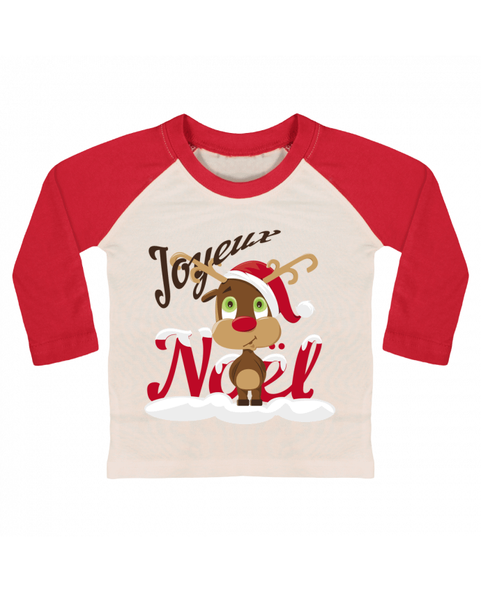 Tee-shirt Bébé Baseball ML Renne Joyeux Noël Enfant par GraphiCK-Kids