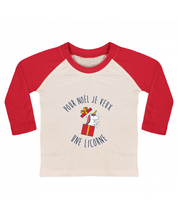 T-shirt baby Baseball long sleeve Noël - Je veux une licorne by tunetoo