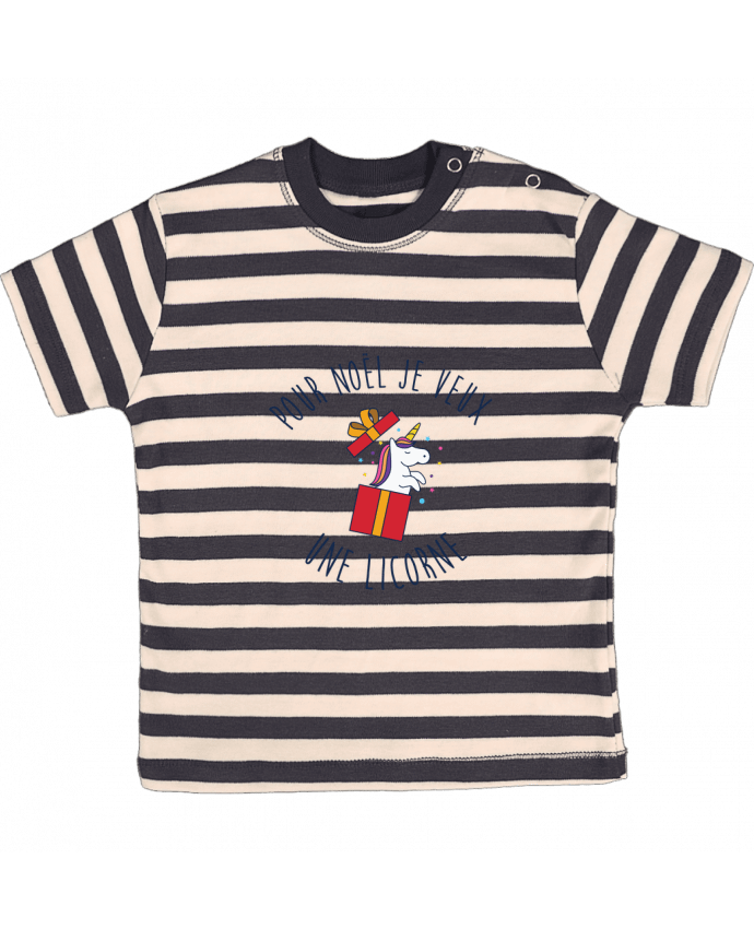 T-shirt baby with stripes Noël - Je veux une licorne by tunetoo