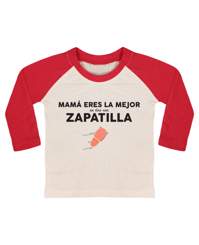 Tee-shirt Bébé Baseball ML Mamá eres la mejor en tiro con zapatilla par tunetoo