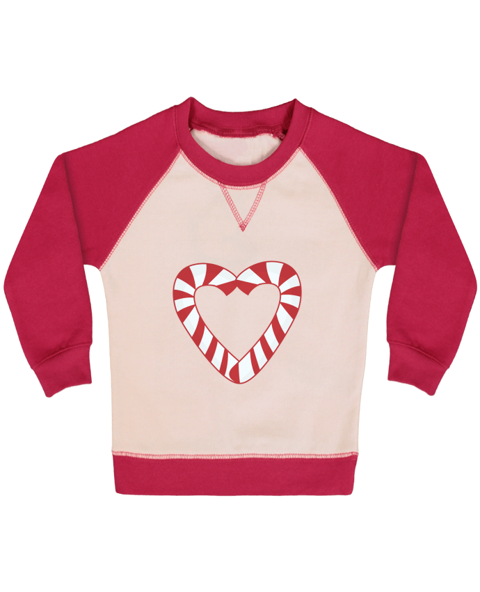 Sweatshirt Baby crew-neck sleeves contrast raglan Christmas Candy Cane Heart by tunetoo