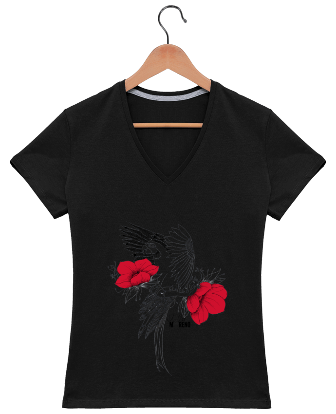 T-shirt femme col V EXOTIC PARROT par Hello Moreno