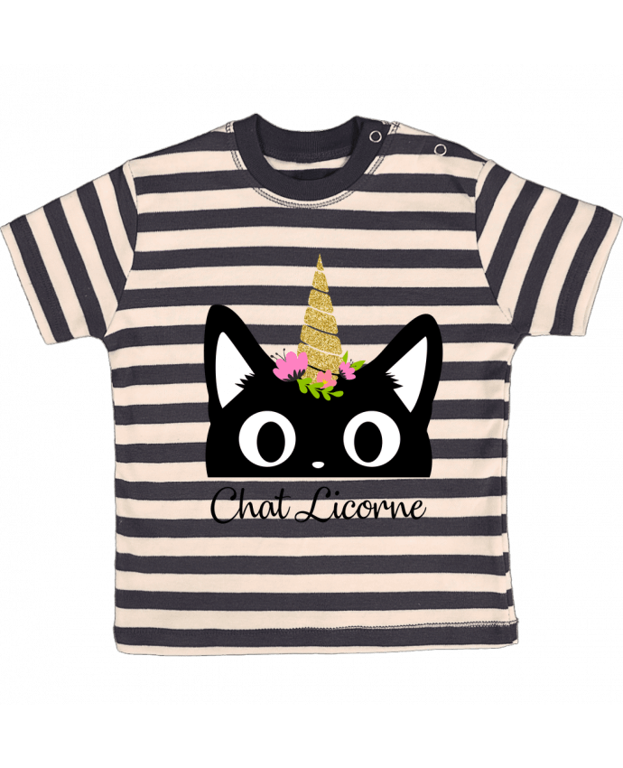 Tee-shirt bébé à rayures Chat Licorne par Nana
