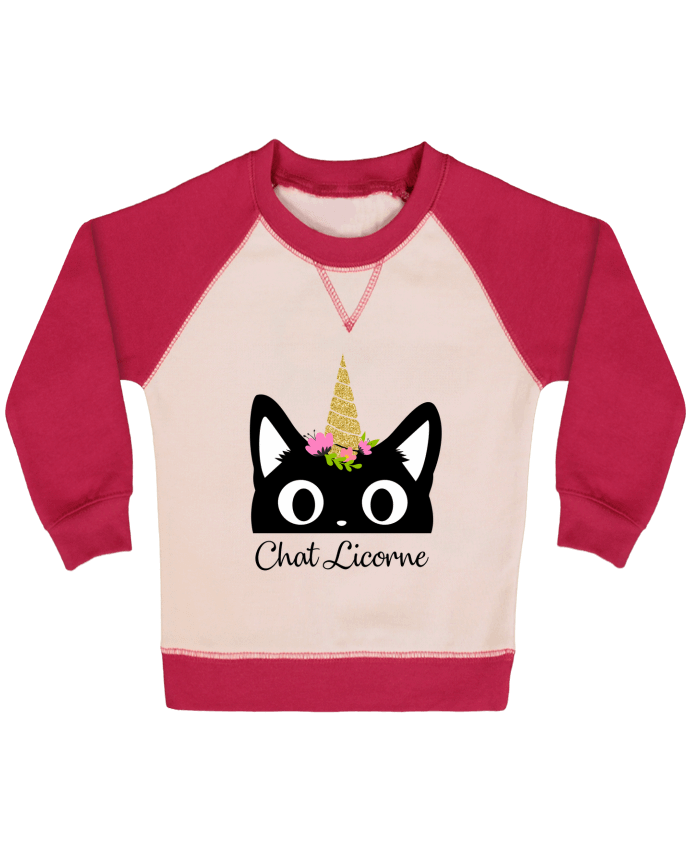 Sweatshirt Baby crew-neck sleeves contrast raglan Chat Licorne by Nana