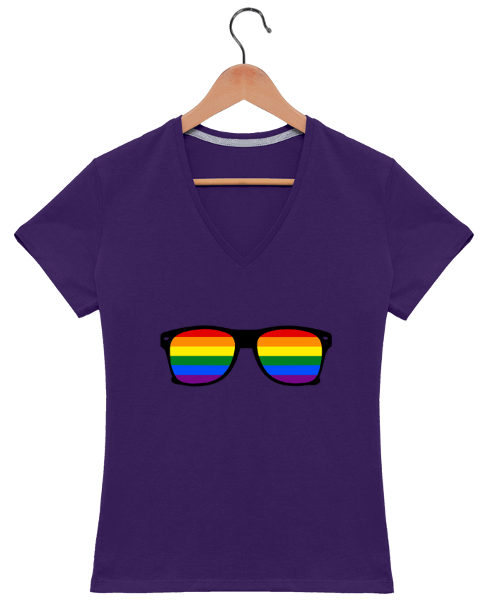 T-shirt femme col V Lunettes Gay pride rainbow par Benichan
