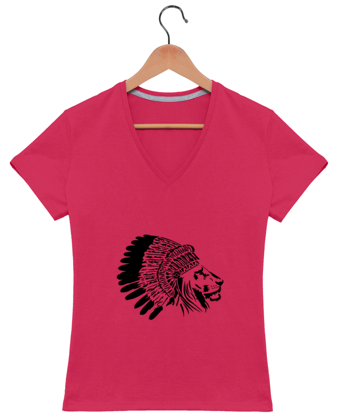 T-shirt femme col V indian Lion King par Ikare