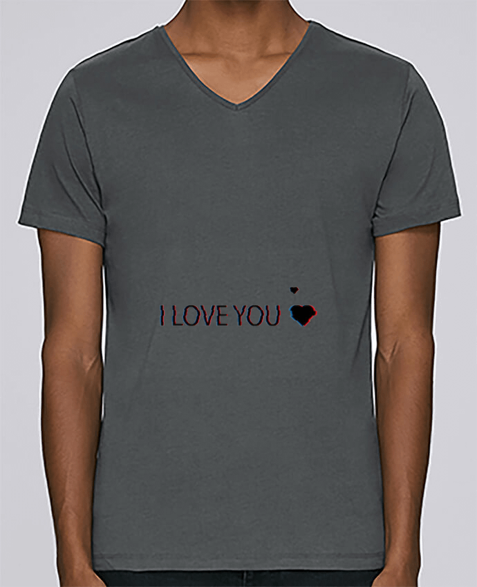 T-Shirt col V Homme design I Love You Glitch par Eleana