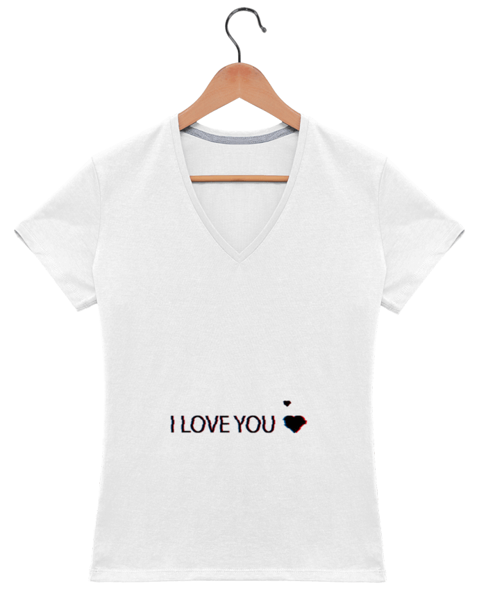 T-shirt femme col V I Love You Glitch par Eleana