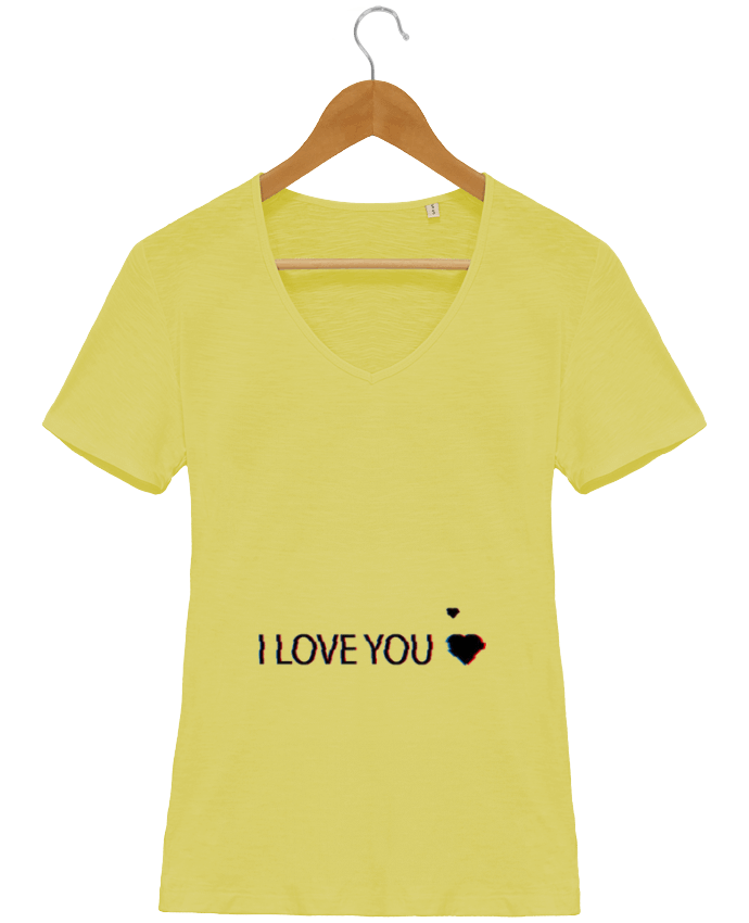 Camiseta Mujer Cuello en V Stella Chooses I Love You Glitch por Eleana