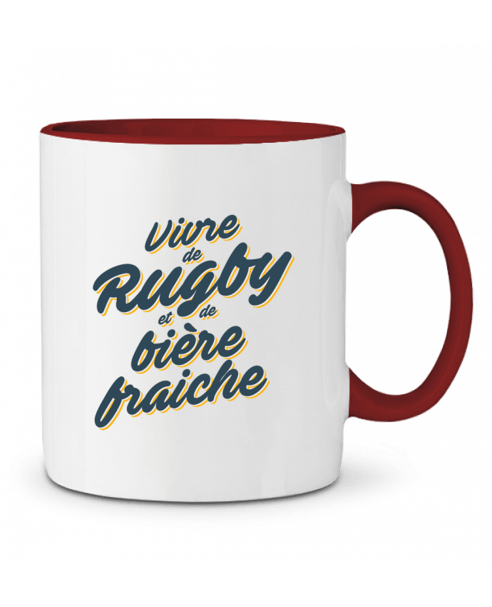 Mug bicolore Vivre de rugby et de bière fraîche tunetoo
