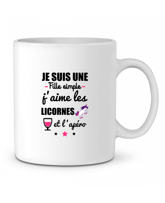 Ceramic Mug Je suis une fille simple, j'aime les licornes et l'apéro by Benichan