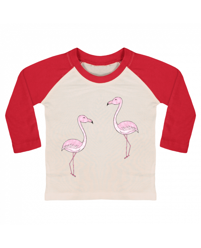 T-shirt baby Baseball long sleeve Flamant Rose Dessin by K-créatif