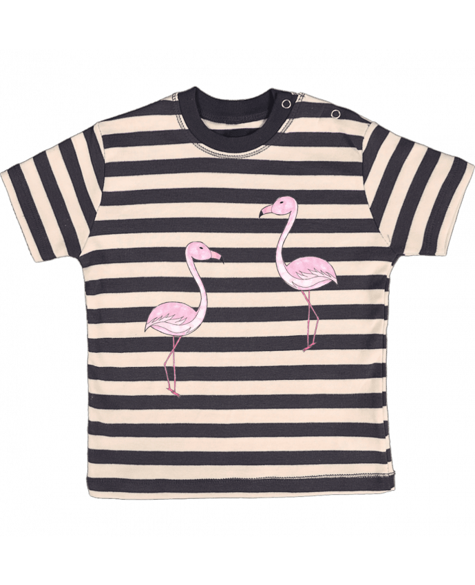 T-shirt baby with stripes Flamant Rose Dessin by K-créatif
