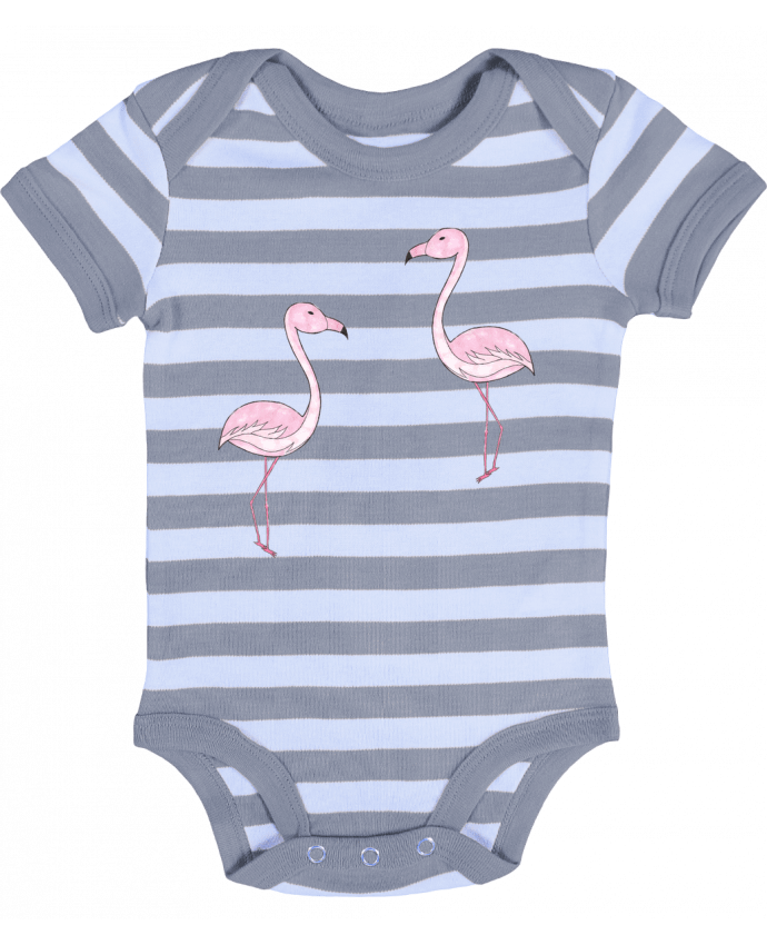 Baby Body striped Flamant Rose Dessin - K-créatif