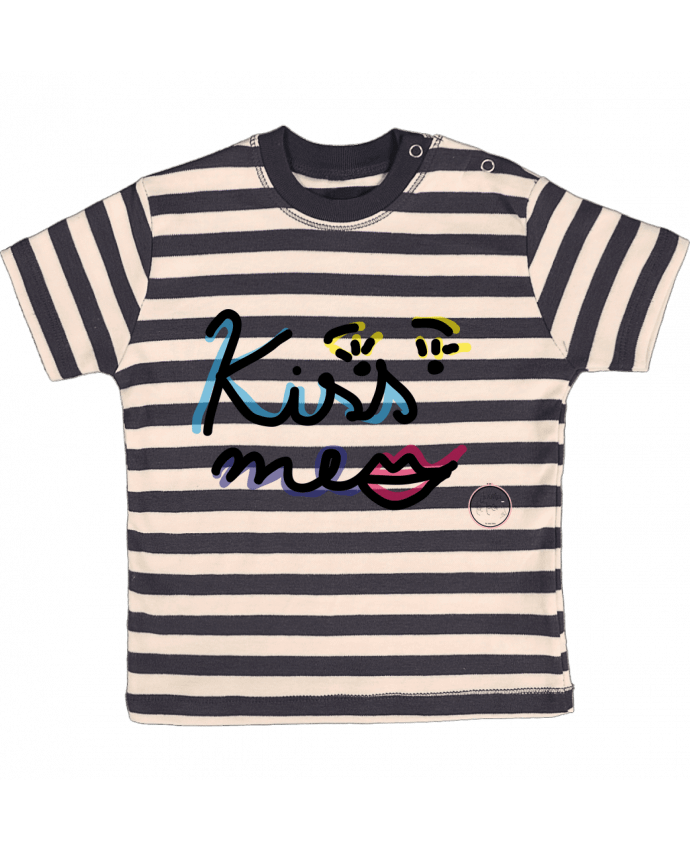 T-shirt baby with stripes Kiss me by Juanalaloca
