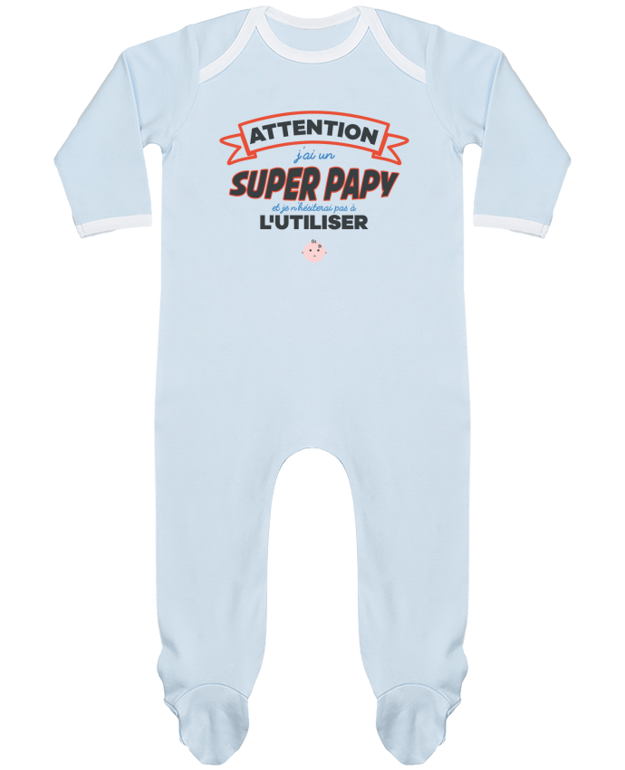 Baby Sleeper long sleeves Contrast Attention j'ai un super papy by tunetoo