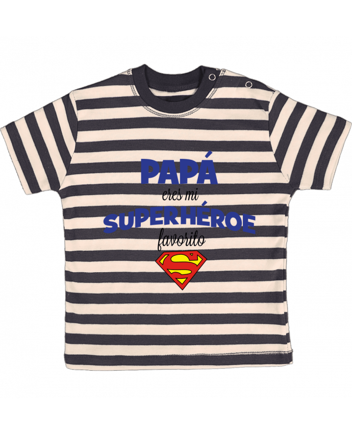 T-shirt baby with stripes Papa eres mi superhéroe favorito by tunetoo