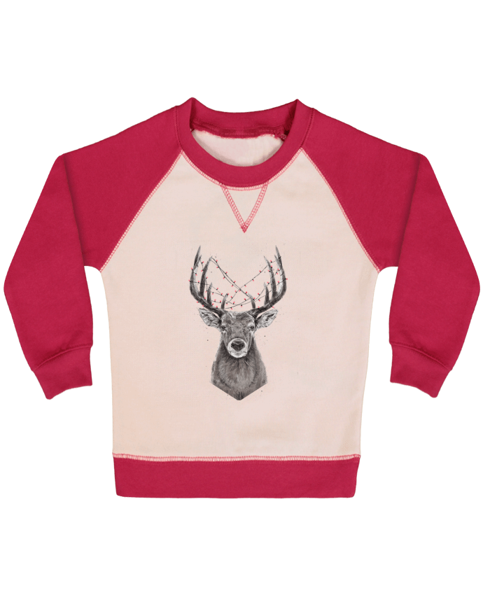 Sweatshirt Baby crew-neck sleeves contrast raglan Xmas deer by Balàzs Solti
