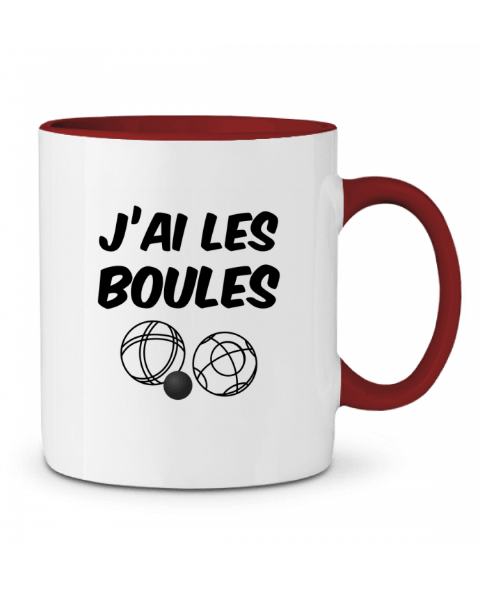Mug bicolore J'ai les boules. Spécial pétanque, jeux de boule, papa, papy sicool