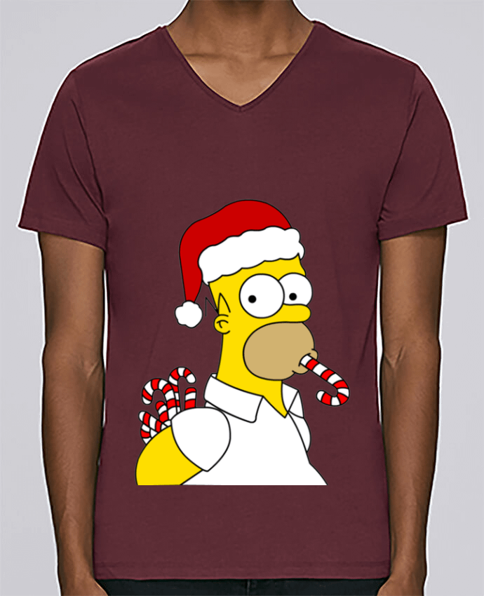 T-Shirt col V Homme design Simpson Noël par Forgo