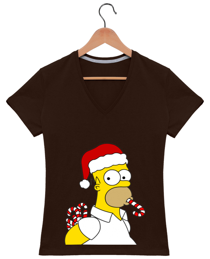 Camiseta Mujer Cuello en V Simpson Noël por Forgo
