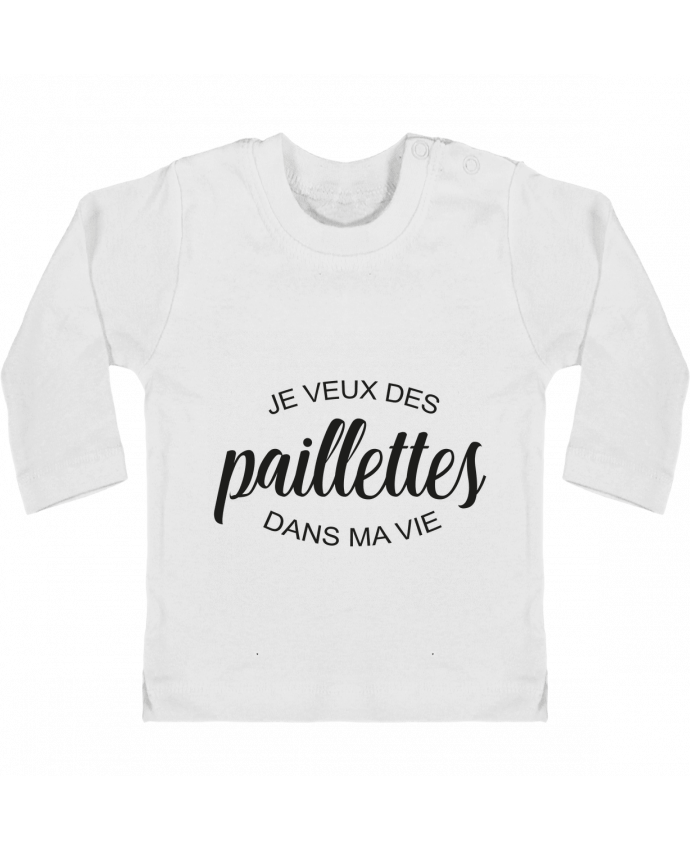 Baby T-shirt with press-studs long sleeve Je veux des paillettes dans ma vie manches longues du designer FRENCHUP-MAYO